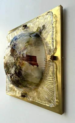 New Pamono Italian Cola Crater Murano Glass and Brass Sconces attributed to La Murrina, 1970s, Set of 2