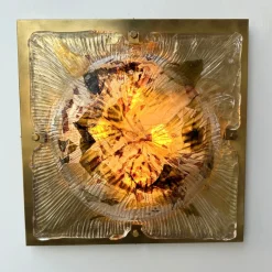 New Pamono Italian Cola Crater Murano Glass and Brass Sconces attributed to La Murrina, 1970s, Set of 2