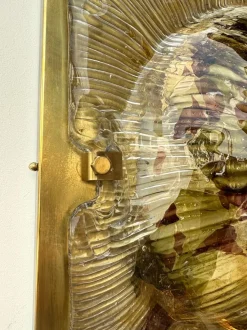 New Pamono Italian Cola Crater Murano Glass and Brass Sconces attributed to La Murrina, 1970s, Set of 2