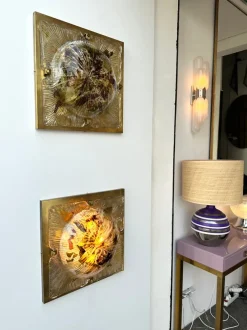 New Pamono Italian Cola Crater Murano Glass and Brass Sconces attributed to La Murrina, 1970s, Set of 2