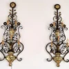 New Pamono Italian Crystal and Gilt Wrought Iron Wall Sconces by Banci Florence, 1960s, Set of 2