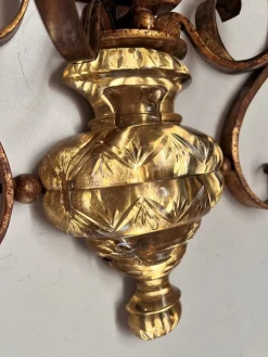 New Pamono Italian Crystal and Gilt Wrought Iron Wall Sconces by Banci Florence, 1960s, Set of 2