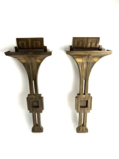 Discount Pamono Italian Deco Style Wall Lamps in Bronze attributed to Banci, 1970s, Set of 2