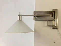 New Pamono Italian Extendable and Adjustable Wall Lamp in Nickel-Plated Brass and Satin Glass Lampshade, 1970s