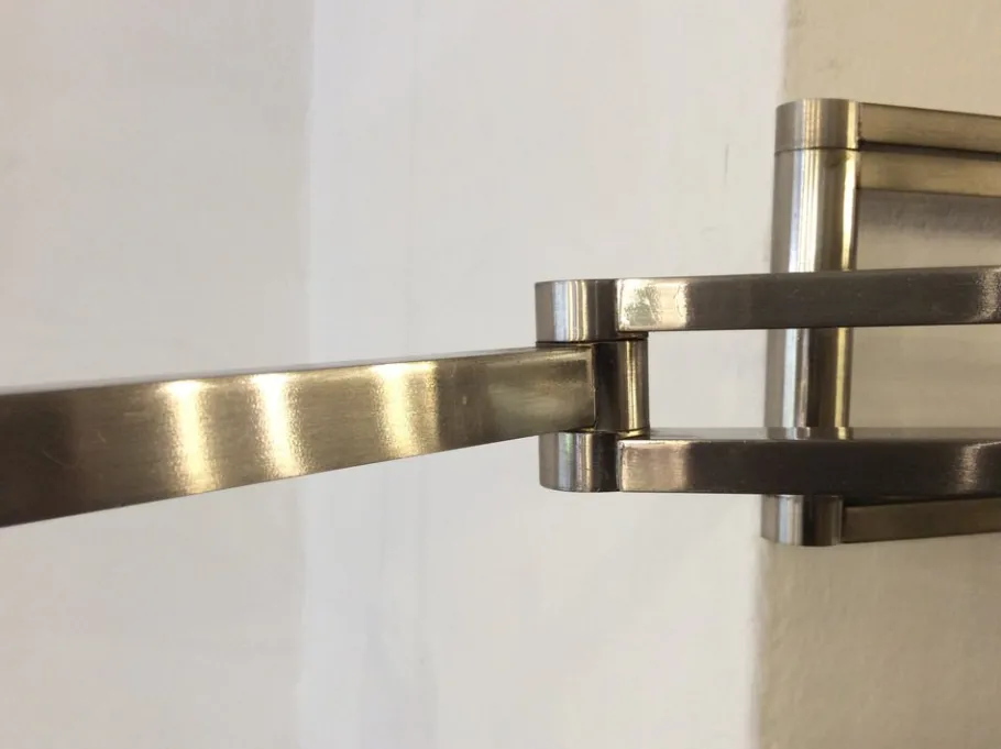 New Pamono Italian Extendable and Adjustable Wall Lamp in Nickel-Plated Brass and Satin Glass Lampshade, 1970s