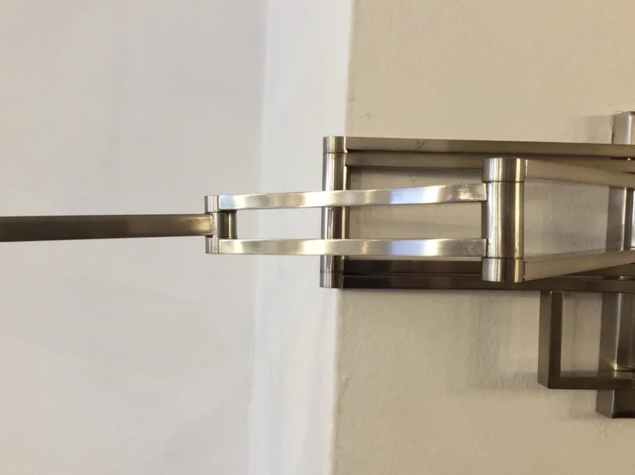 New Pamono Italian Extendable and Adjustable Wall Lamp in Nickel-Plated Brass and Satin Glass Lampshade, 1970s