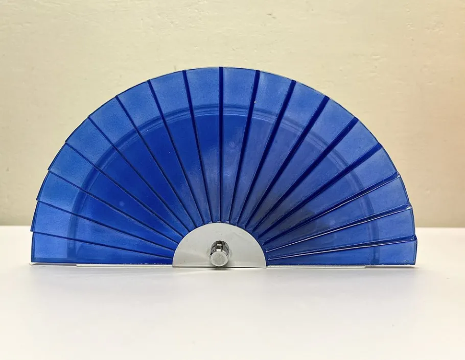 Clearance Pamono Italian Fan-Shaped Demi-Lune Wall Light in Blue Stepped Glass, 1980s