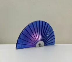 Clearance Pamono Italian Fan-Shaped Demi-Lune Wall Light in Blue Stepped Glass, 1980s