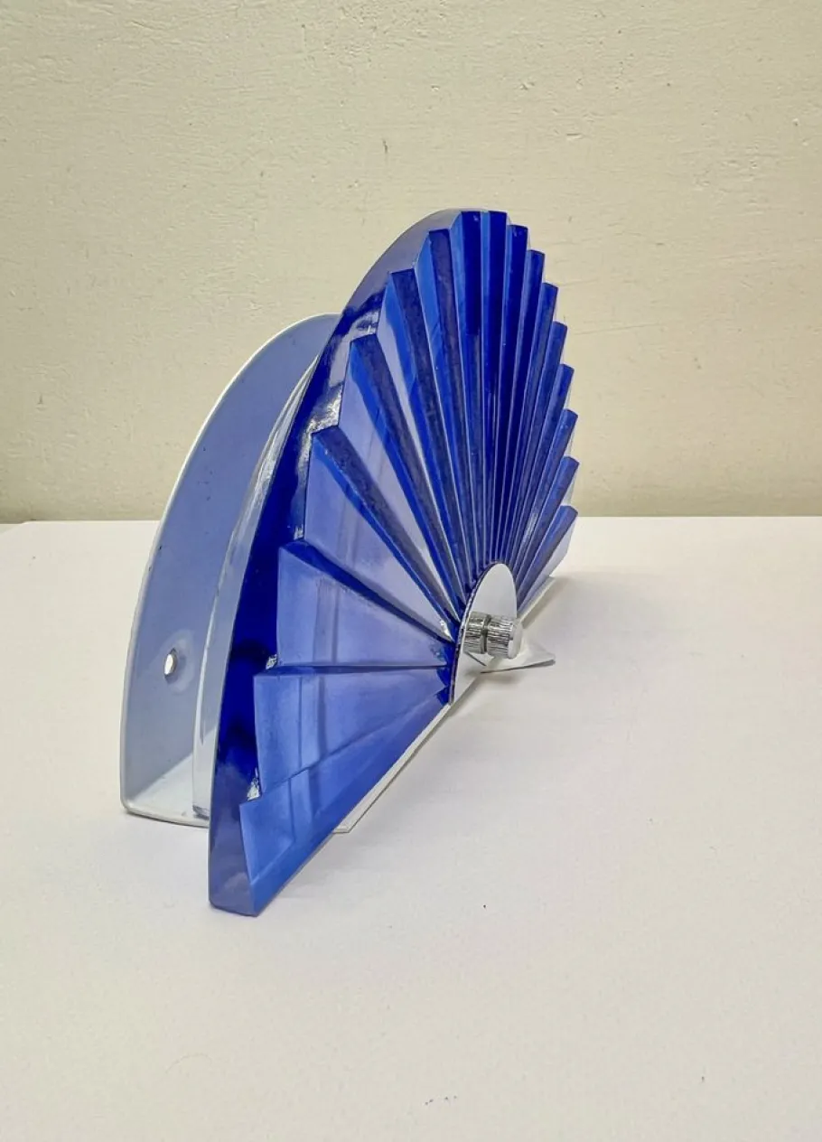 Clearance Pamono Italian Fan-Shaped Demi-Lune Wall Light in Blue Stepped Glass, 1980s