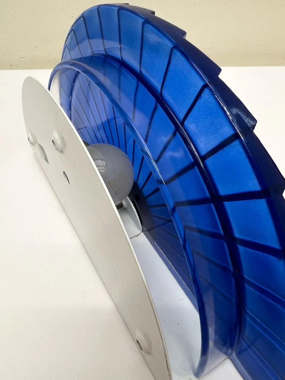 Clearance Pamono Italian Fan-Shaped Demi-Lune Wall Light in Blue Stepped Glass, 1980s