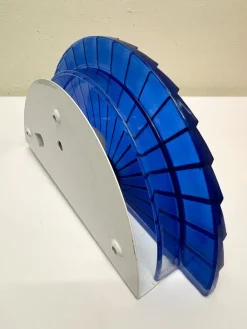 Clearance Pamono Italian Fan-Shaped Demi-Lune Wall Light in Blue Stepped Glass, 1980s