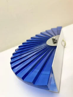 Clearance Pamono Italian Fan-Shaped Demi-Lune Wall Light in Blue Stepped Glass, 1980s