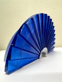 Clearance Pamono Italian Fan-Shaped Demi-Lune Wall Light in Blue Stepped Glass, 1980s