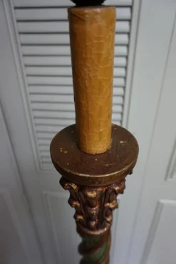 Online Pamono Italian Florentine Wooden Hand Carved Gold Gilt and Green Torchère Floor Lamp, 1950s