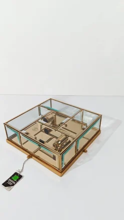 Hot Pamono Italian Framed Brass and Beveled Glass Square Ceiling Lamp, 1970s