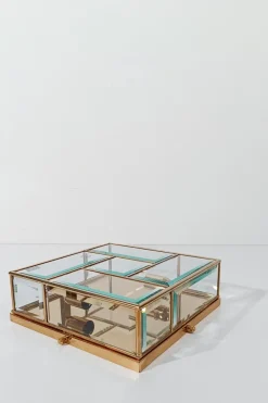 Hot Pamono Italian Framed Brass and Beveled Glass Square Ceiling Lamp, 1970s