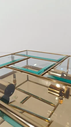 Hot Pamono Italian Framed Brass and Beveled Glass Square Ceiling Lamp, 1970s