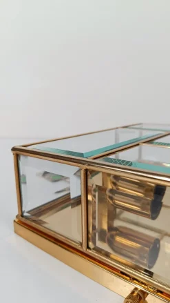 Hot Pamono Italian Framed Brass and Beveled Glass Square Ceiling Lamp, 1970s