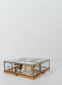 Hot Pamono Italian Framed Brass and Beveled Glass Square Ceiling Lamp, 1970s