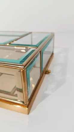 Hot Pamono Italian Framed Brass and Beveled Glass Square Ceiling Lamp, 1970s