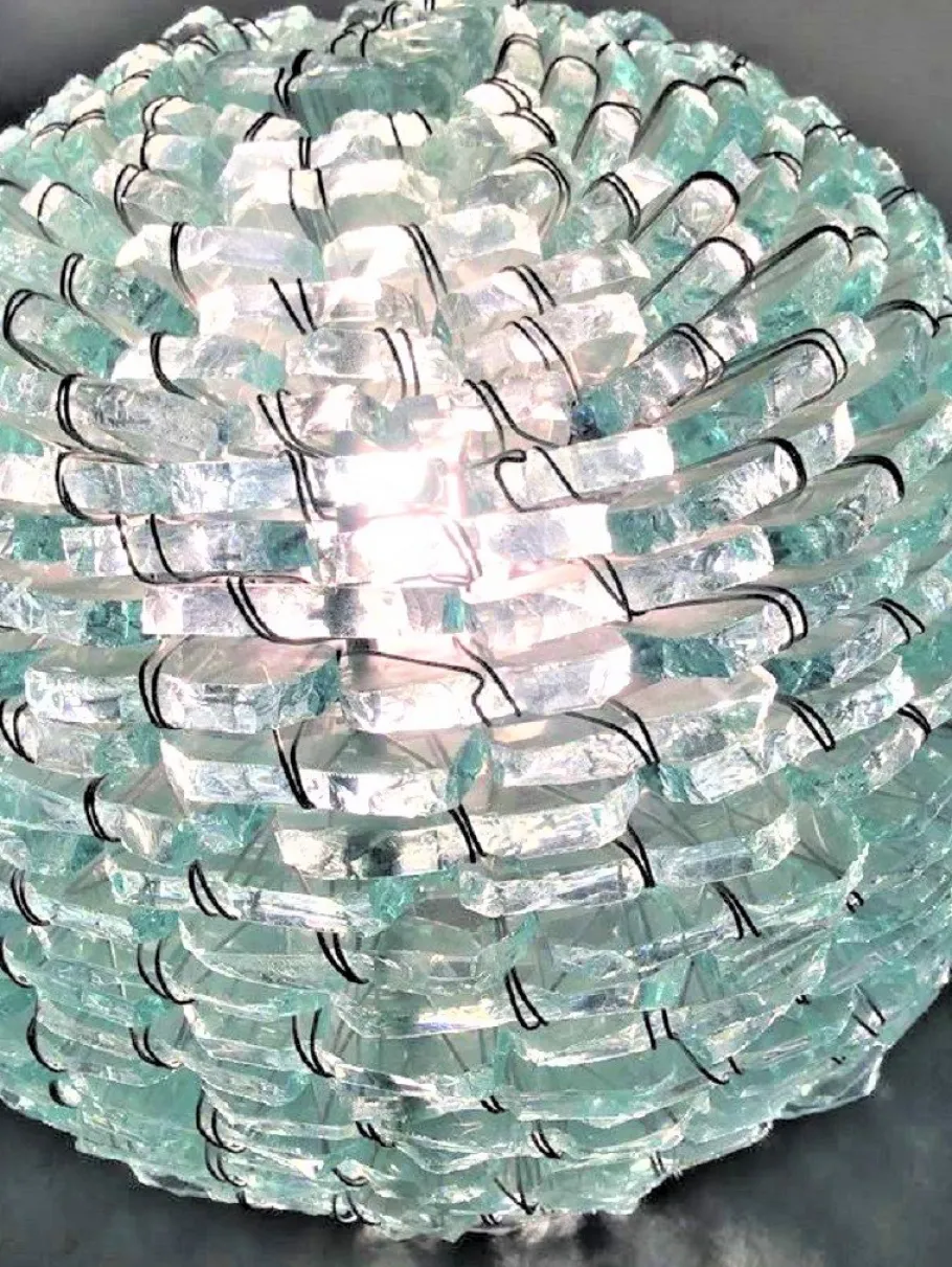 Best Pamono Italian Frosted Glass and Wire Mesh Tao Lamp, 1960s