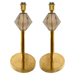 Online Pamono Italian Fumè Murano Glass Table Lamps with Unlaquered Brass by Simoeng, Set of 2