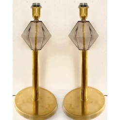 Online Pamono Italian Fumè Murano Glass Table Lamps with Unlaquered Brass by Simoeng, Set of 2