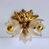 Discount Pamono Italian Gilded Floral Flush Mount with Frosted Glass Shades, 1950s