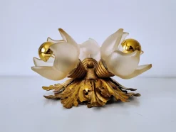 Discount Pamono Italian Gilded Floral Flush Mount with Frosted Glass Shades, 1950s
