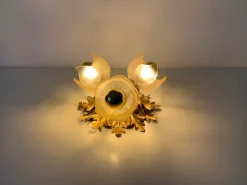Discount Pamono Italian Gilded Floral Flush Mount with Frosted Glass Shades, 1950s
