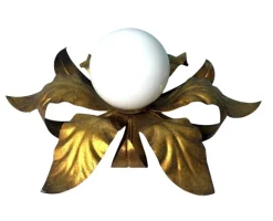 Discount Pamono Italian Gilt Brass and Opaline Glass Flush Mount, 1950s