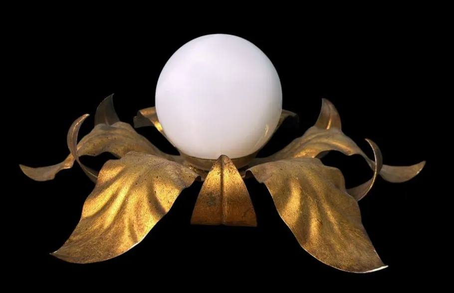 Discount Pamono Italian Gilt Brass and Opaline Glass Flush Mount, 1950s