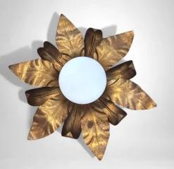 Discount Pamono Italian Gilt Brass and Opaline Glass Flush Mount, 1950s