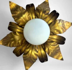 Discount Pamono Italian Gilt Brass and Opaline Glass Flush Mount, 1950s