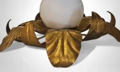 Discount Pamono Italian Gilt Brass and Opaline Glass Flush Mount, 1950s