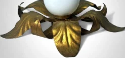 Discount Pamono Italian Gilt Brass and Opaline Glass Flush Mount, 1950s