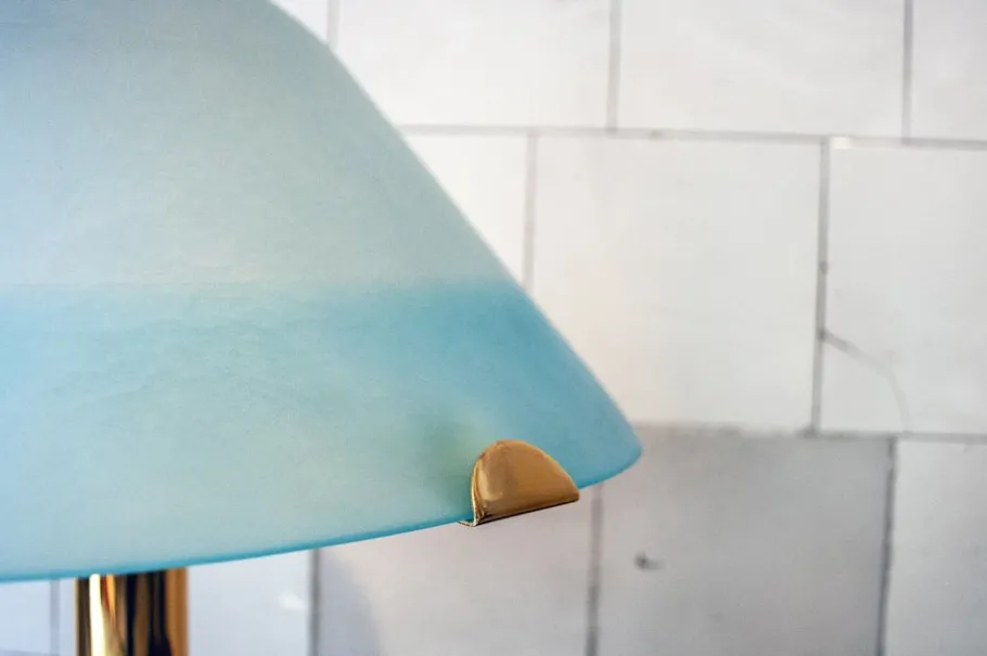 New Pamono Italian Gilt Metal and Murano Glass Lamp from Veart, 1970s