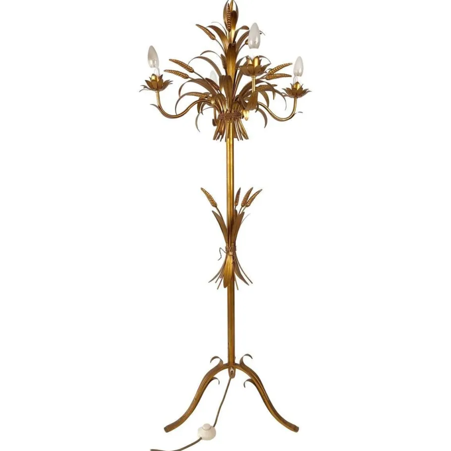 Clearance Pamono Italian Gilt Metal Candelabra Floor Lamp with Sheaf of Wheat Motif, 1963
