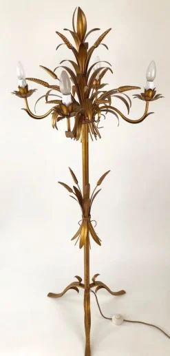 Clearance Pamono Italian Gilt Metal Candelabra Floor Lamp with Sheaf of Wheat Motif, 1963