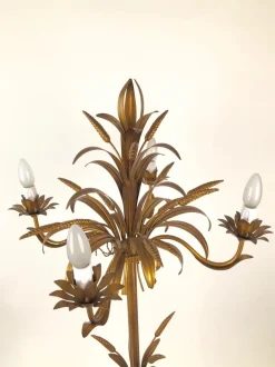Clearance Pamono Italian Gilt Metal Candelabra Floor Lamp with Sheaf of Wheat Motif, 1963