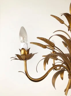 Clearance Pamono Italian Gilt Metal Candelabra Floor Lamp with Sheaf of Wheat Motif, 1963