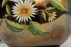 Discount Pamono Italian Gilt Pottery Table Lamp with Floral Decor from Ghinza, 1970s