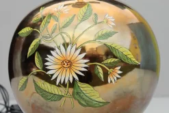 Discount Pamono Italian Gilt Pottery Table Lamp with Floral Decor from Ghinza, 1970s