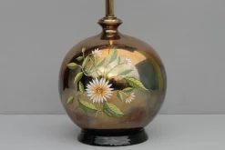 Discount Pamono Italian Gilt Pottery Table Lamp with Floral Decor from Ghinza, 1970s