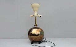 Discount Pamono Italian Gilt Pottery Table Lamp with Floral Decor from Ghinza, 1970s