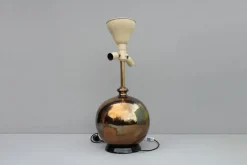 Discount Pamono Italian Gilt Pottery Table Lamp with Floral Decor from Ghinza, 1970s