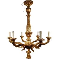 Sale Pamono Italian Gilt Wood Chandelier, 1950s