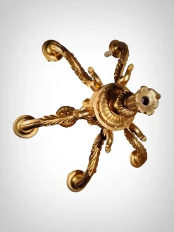 Sale Pamono Italian Gilt Wood Chandelier, 1950s