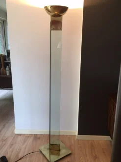 Hot Pamono Italian Glass & Brass Floor Lamp by Max Baguara for Lamperti, 1970s