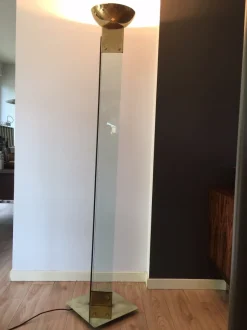 Hot Pamono Italian Glass & Brass Floor Lamp by Max Baguara for Lamperti, 1970s